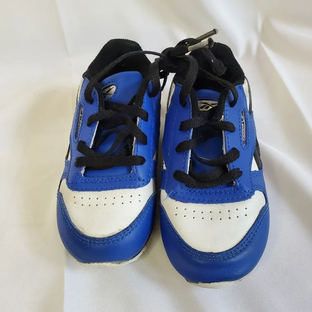 Reebok Classic Leather Infants Running Shoes‎ Blue/Black/White 7
